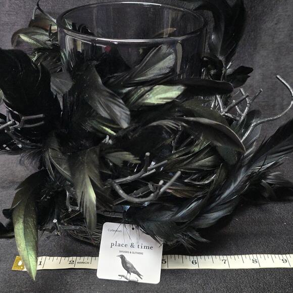 Collection Place & Time Shivers & Slithers Black Feathered LED Candle Holder - Picture 8 of 10